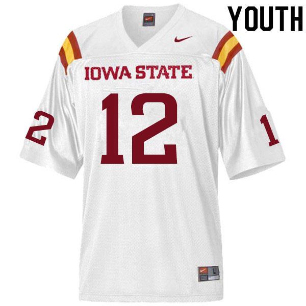 Youth #12 Easton Dean Iowa State Cyclones College Football Jerseys Sale-White - Click Image to Close